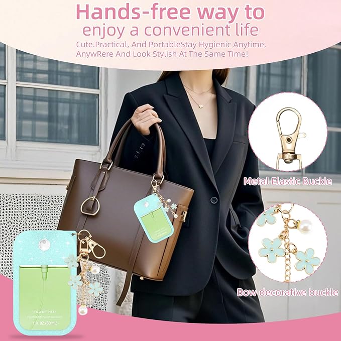 Silicone Case Compatible with Touchland Hand Sanitizer Spray Mist 1 oz with Flower keychain