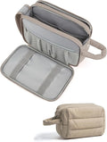BAGSMART Travel Toiletry Bag for Women, Puffy Cosmetic Makeup Bag Organizer, Large Wide-open Travel Organizer for Toiletries, Dopp Kit Water-resistant Makeup Case for Accessories-Camel