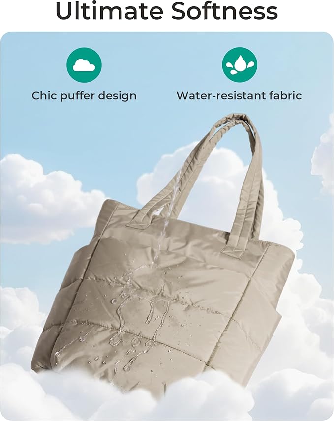 BAGSMART Tote Bag for Women, Lightweight Puffy Tote Bag with Compartments Shoulder Bag Handbag for Travel, Work, Gym | Lightweight, Puffy, Quilted, for Travel, Work
