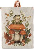 Frog Blanket,Frog Mushroom Flannel Throw Blankets,Soft Warm Lightweight Cozy Plush Forest Throws for Bedroom Sofa Home Travel Decor Gifts for Women Girls 50"x40"