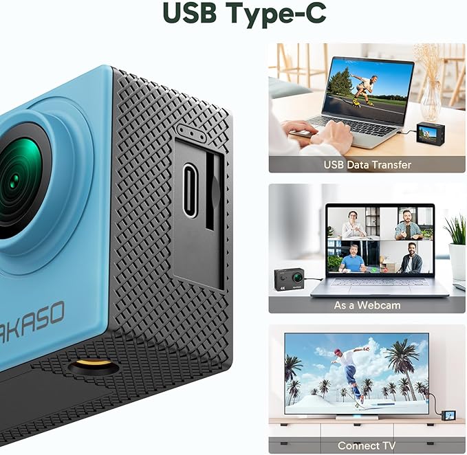 AKASO EK7000 4K30FPS 20MP WiFi Action Camera with EIS Ultra HD 131FT Waterproof Underwater Camera Remote Control 4X Zoom Support External Microphone Blue