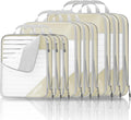 9 Set Compression Packing Cubes for Travel - Compressible, Lightweight, and Space-Saving Packing Cubes, Travel Essentials for Women, Beige