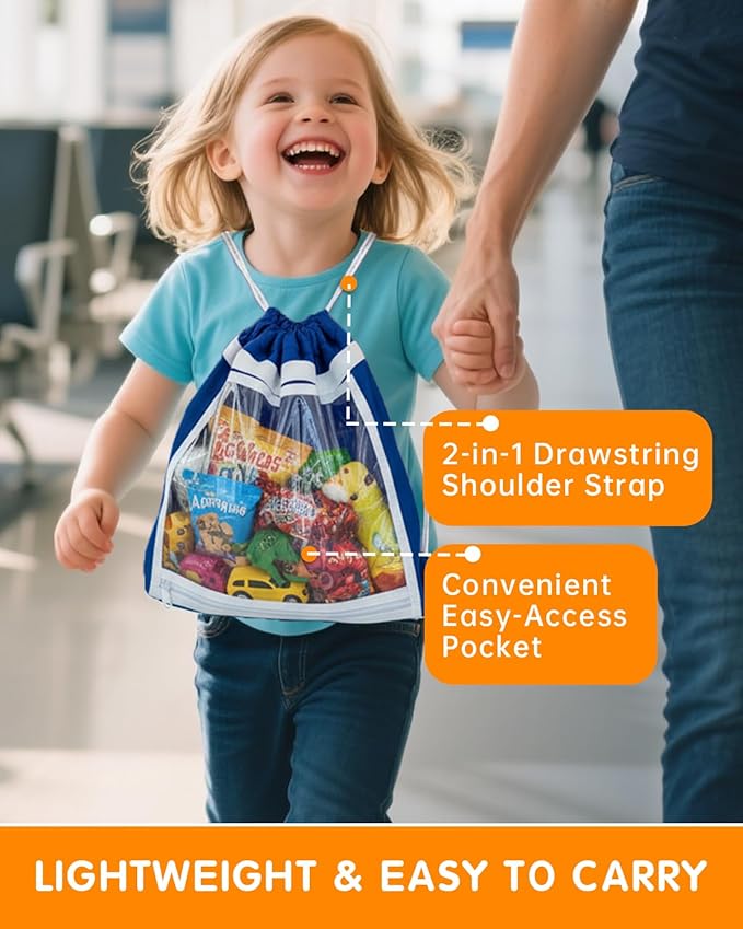 Adjustable Kids Airplane Tray Cover with Pocket Organizer, Snack & Toy Pockets, Toddler Airplane Travel Essentials, Travel Tray for Plane Train, Clear Touch Tablet Pocket, Carrying Strap, Plane Print