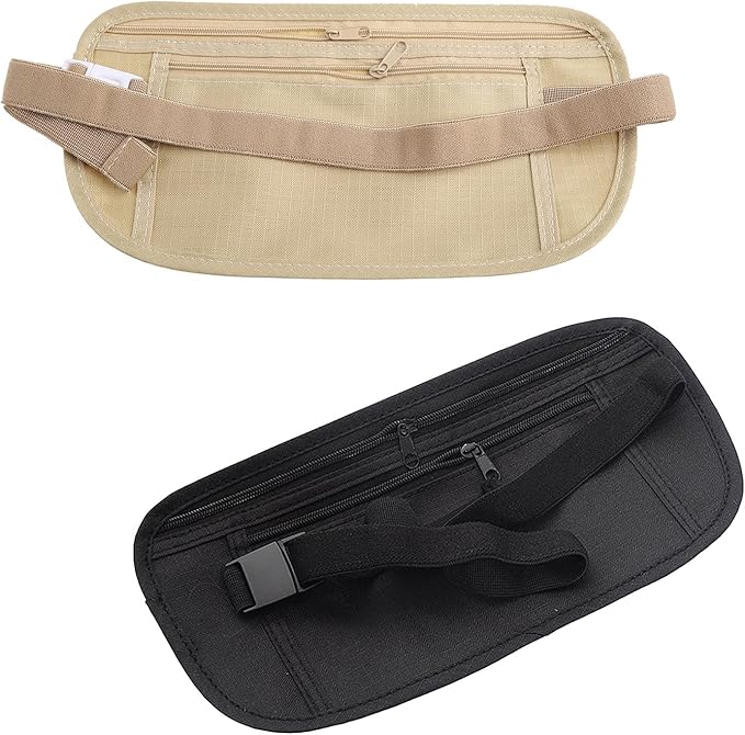 Upgraded Money Belt for Travelling Security Money Pouch for Cash Cards Keys & Passport Quality ronMade Khaki, approx 13x26cm/5x10in