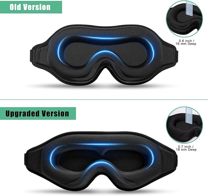BeeVines 2 Pack 3D Contoured Sleep Mask Eye Mask for False Eyelash Extensions for Men & Women, Eye Mask for Sleeping with Adjustable Strap, 100% Blackout Eye Covers Night Blindfold for Yoga Travel
