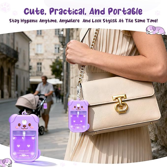 Dog Silicone Case for Touchland Hand Sanitizer Spray with Keychain, Compatible with Power Mist & Glow Mist 1 FL Oz/30ML for Touchland Case, Cute Travel Cover Sleeve