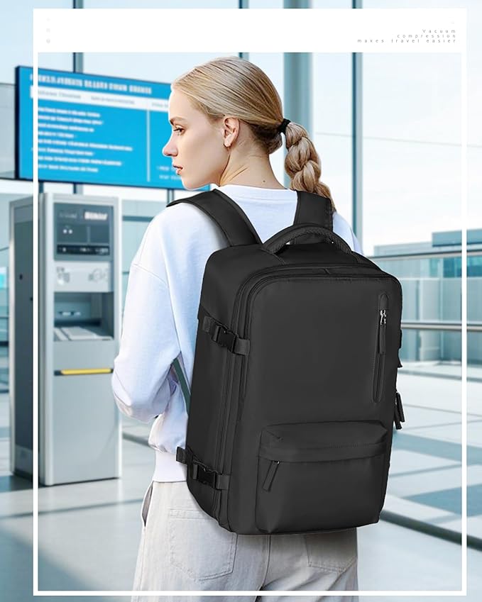 VECAVE Carry On Backpack for Women, Large Travel Backpack Flight Approved, Waterproof 14 Inch Laptop Backpack Business Work Backpacks Men Mochila De Viaje, Black