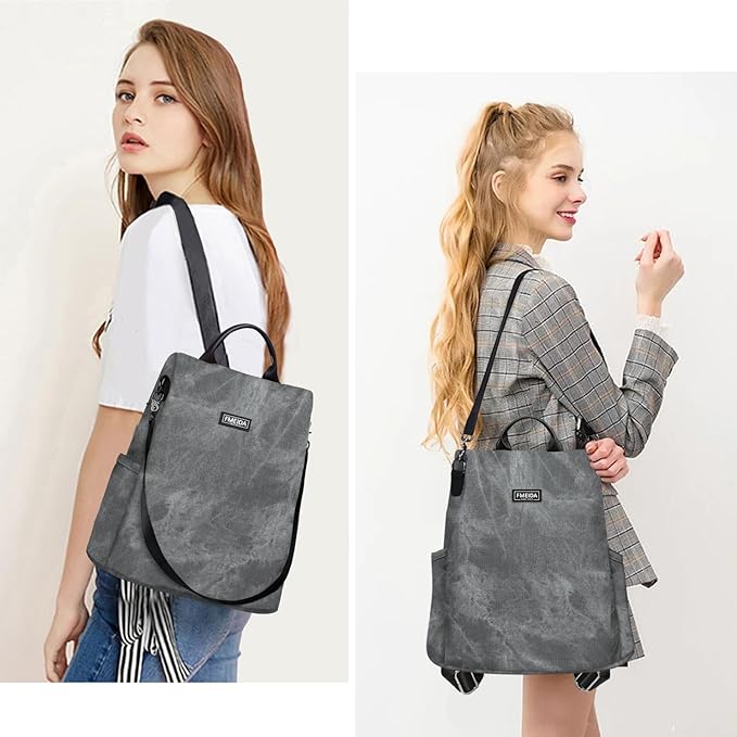 Fmeida PU Leather Backpack Purse for Women Anti Theft Backpack Convertible Fashion Travel Purse Grey