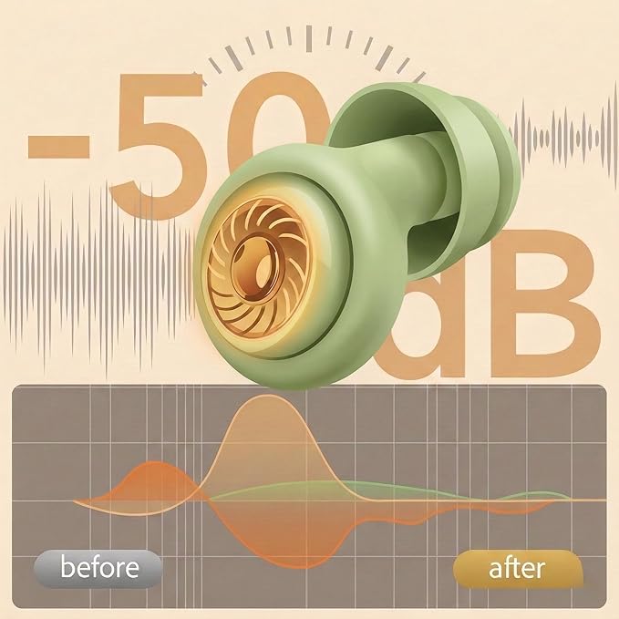 50dB Green Noise Cancelling Ear Plugs for Sleeping - Reusable High-Fidelity Earplugs for Snoring, Concerts, Travel, Side Sleepers, Silicone Ear Plugs with 10 Comfort Tips