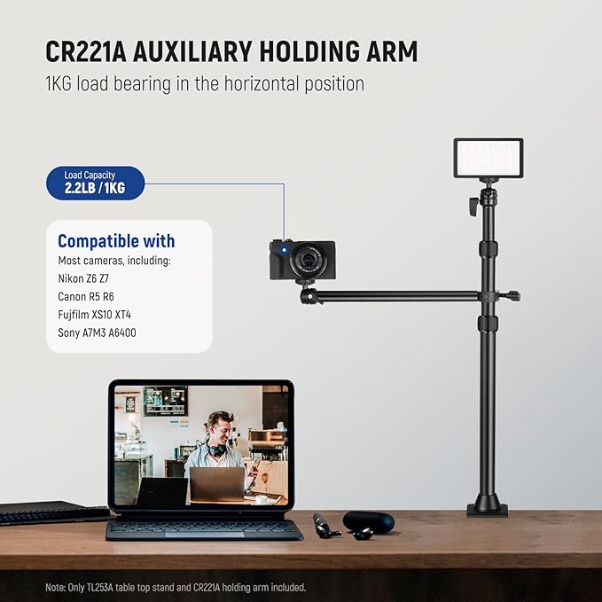 NEEWER Camera Desk Mount with Overhead C Amera Mounting Arm and 1/4" Ball Head, 17" - 41" Adjustable Tabletop Light Stand with C Clamp for DSLR Camera, Ring Light, Webcam, Photo Video Shooting