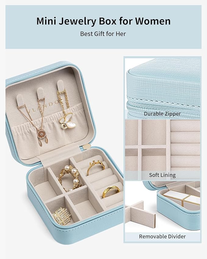 VLANDO Travel Jewelry Box, Small Jewelry Travel Organizer Case for Girls Women - Blue*6 pack