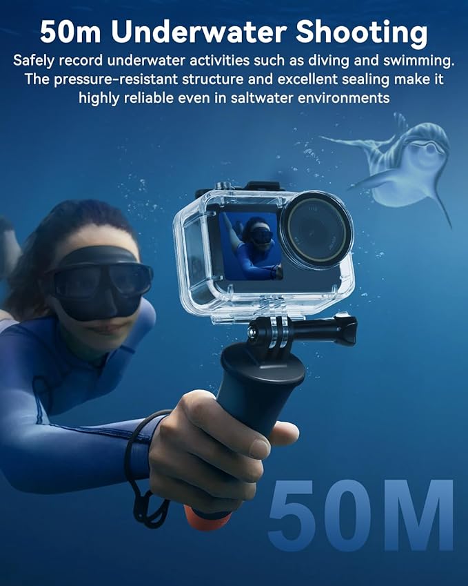 UTEBIT Waterproof Case for DJI Action 5 Pro Action 4/3 Camera Accessories, 164FT/50M Underwater Waterproof Case with Anti-Fog Shell Cage, for Deep Diving Scuba Snorkeling with Quick Release Screw