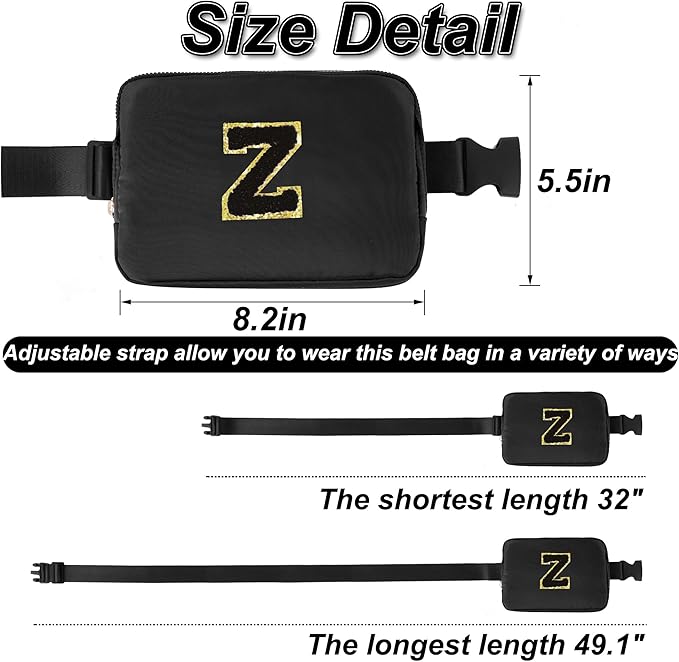 Uygafly Personalized Belt Bag for Women Girls - Fashion Mini Waist Packs with Adjustable Strap - Trendy Travel Fanny Pack Crossbody Bags with Initial Letter - Teen Gifts | Black,Black Z