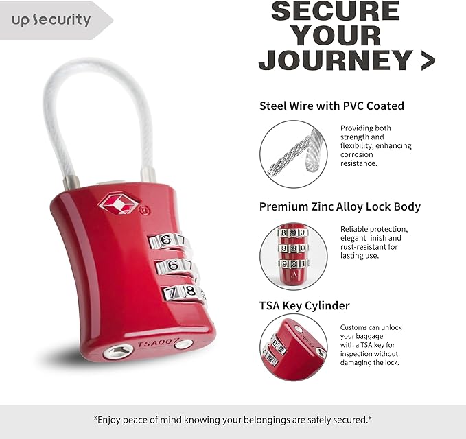 Suitcase Locks TSA Approved, Small Padlock Combination, TSA Locks for Luggage, Combo Travel Padlock with Code for Backpack, Gym Locker, Ammo Can (Black+Red)