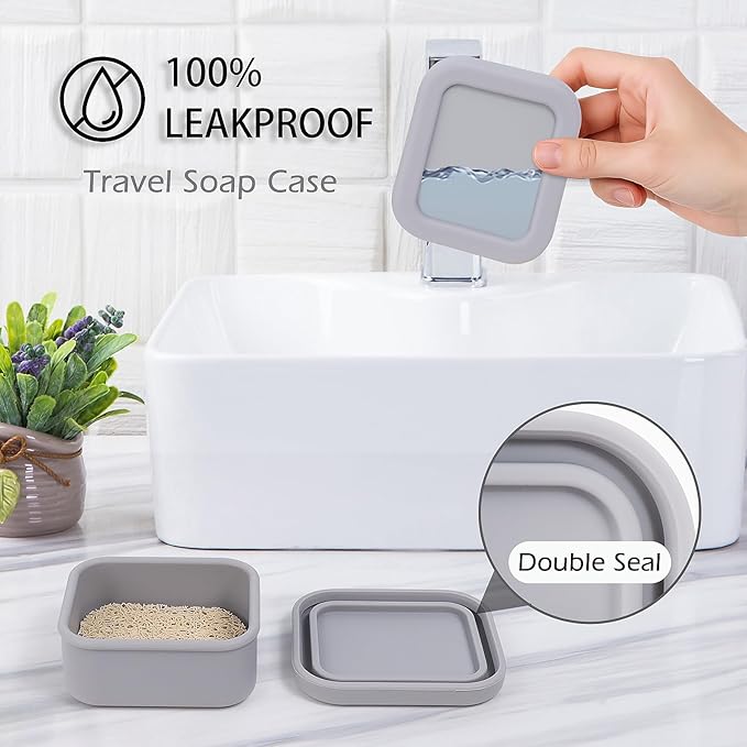 AIDIMMING Shampoo Bar Holder & Travel Soap Case -100% Leakproof Shatter-Proof Portable Soap Dish with Drainage & Lid - for Kitsch, Viori, Dove Bars - Gym, Camping & TSA Friendly (Deep Gray)