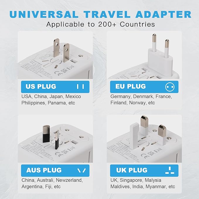 HAPOW Universal Travel Adapter, PD20W International Power Adapter, 2 USB-C & 2 USB-A Fast Charging Travel Charger, All in One Worldwide Travel Plug Adapter, Outlet Adapter for EU UK USA AU, White
