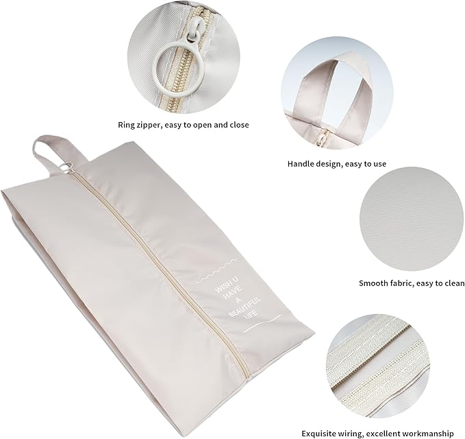 Topasion Shoe Bags for Travel, 2 Pack Large Multi-color Shoe Bags for Men Women, Waterproof Portable Shoe Organizer bag with Sturdy Zipper (Beige)