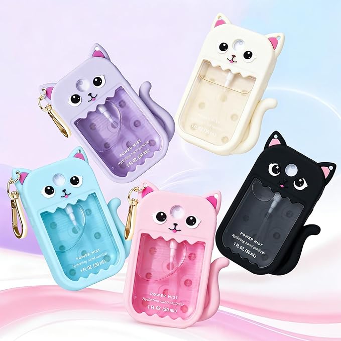 Cute Ear Silicone Case Compatible with Touchland Hand Sanitizer Spray (Fit for 1 FL.OZ), Protective Case with Keychain, Hand Sanitizer Holder (Blue)