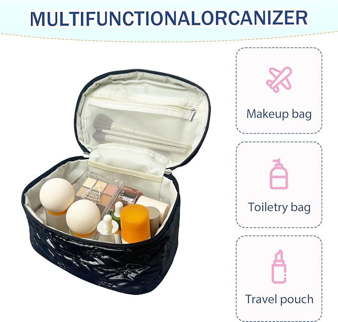 Makeup Bag Toiletry Bag for Women, Waterproof Material with Handle, Can Accommodate Toiletries, Makeup Brush Accessories（Black）