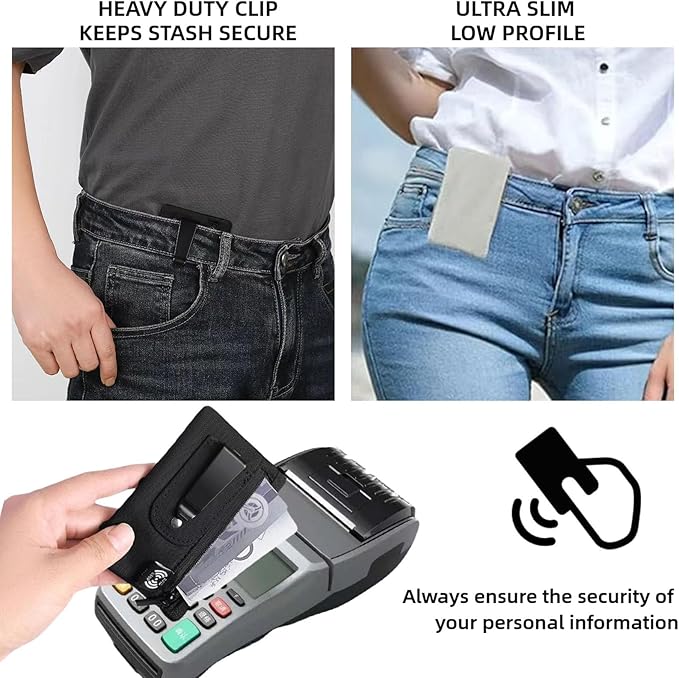 RFID Hidden Clip Stash Money Belt - Ultra Thin Anti-Theft Travel Pouch with Credit Card Slots for Women/Men, Perfect for International Travel, Daily Commute & Outdoor Activities (Blue)
