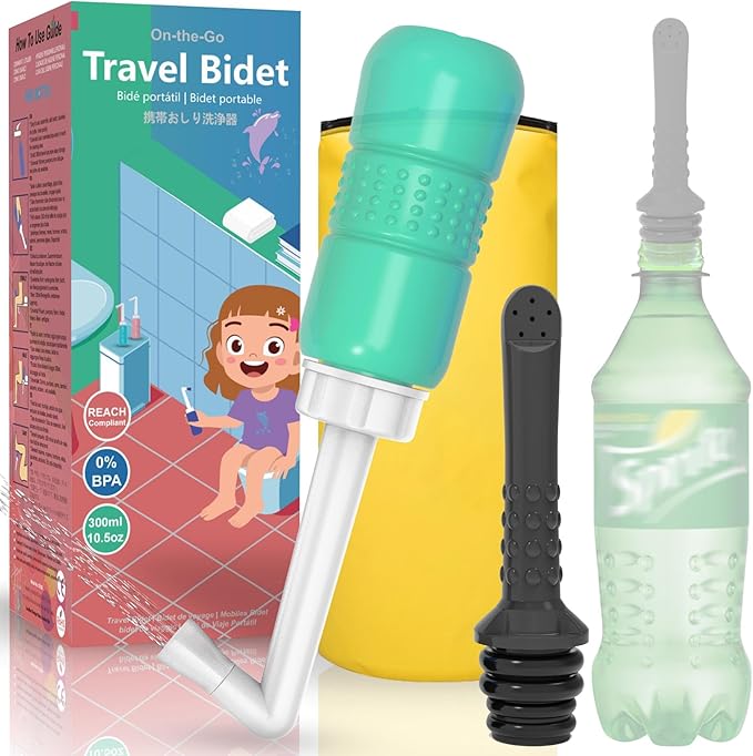 2PCS-Pack Travel Bidet + Black Backpacking Bidet Camping Bidet, 300ml Portable Bidet , 10.6oz Peri Bottle - Postpartum and Perineal Care