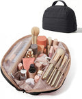 BAGSMART Travel Makeup Bag for Women, Portable Fold-down Cosmetic Case, Puffy Padded Make Up Organizer Pouch, Water-resistant Toiletry Bag for Toiletries, Brushes, Black