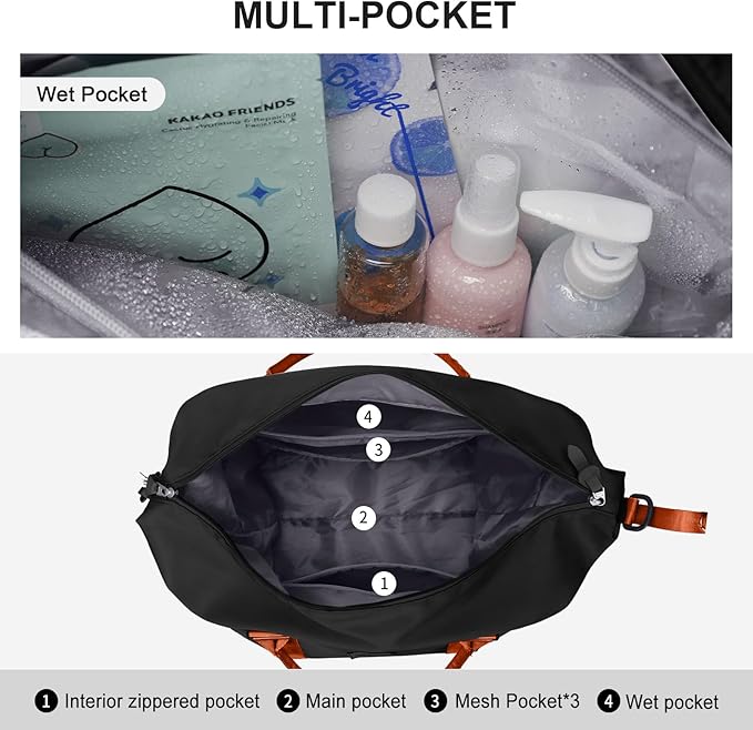 HYC00 Travel Duffel Bag,Carry-on Overnight Weekender Bags for Women,Sports Tote Gym Bag with Wet Pocket