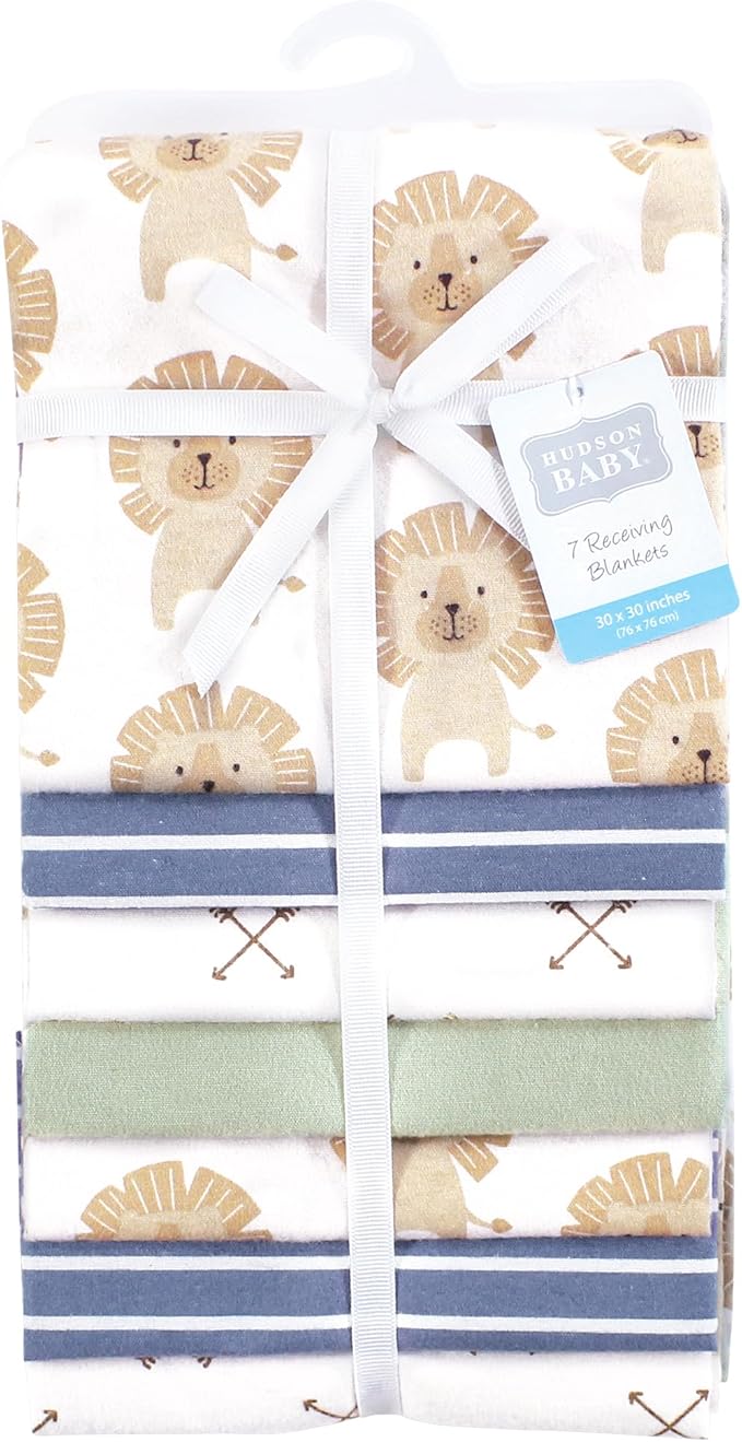 Hudson Baby Unisex Baby Cotton Flannel Receiving Blankets 7-Pack Bundle, Modern Lion, One Size