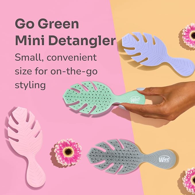 Wet Brush Go Green Mini Detangler, Purple - Detangling Travel Hair Brush - Ultra-Soft IntelliFlex Bristles Glide Through Tangles & Gently Loosens Knots While Minimizing Pain & Breakage (Pack of 2)