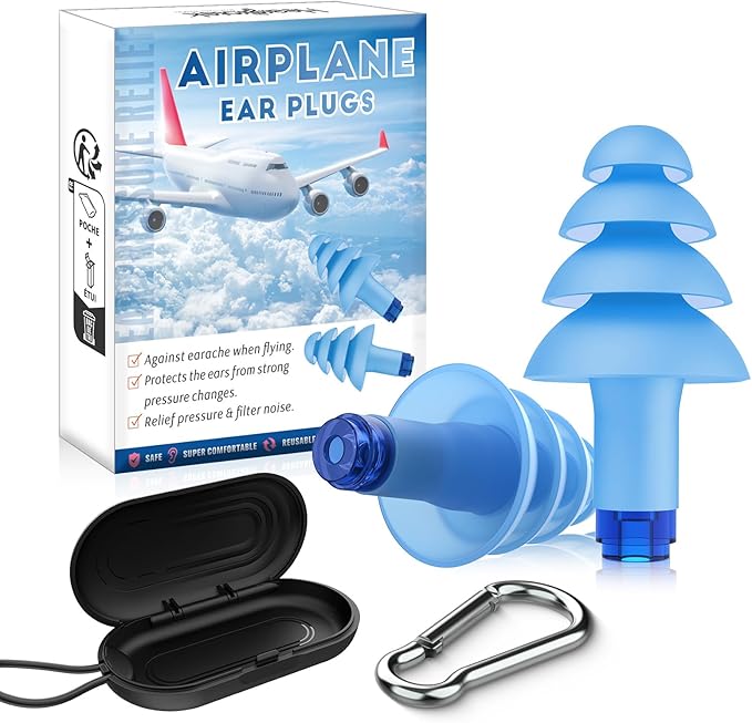 Hearprotek Airplane Earplugs for Pressure Relief, Soft Reusable Ear Protection for Air Travel, Includes Carrying Case, Essential for Adults to Alleviate Pressure and Muffle Engine Sounds (Blue)