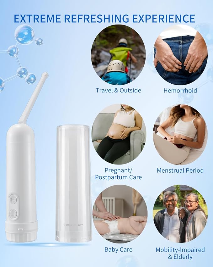 Portable Bidet for Travel Bidet Sprayer with Strong/ Soft 2 Pressure Options, Waterproof, 180° Adjustable Nozzle Handheld Bider for Postpartum Care Women Men Baby Cleaning