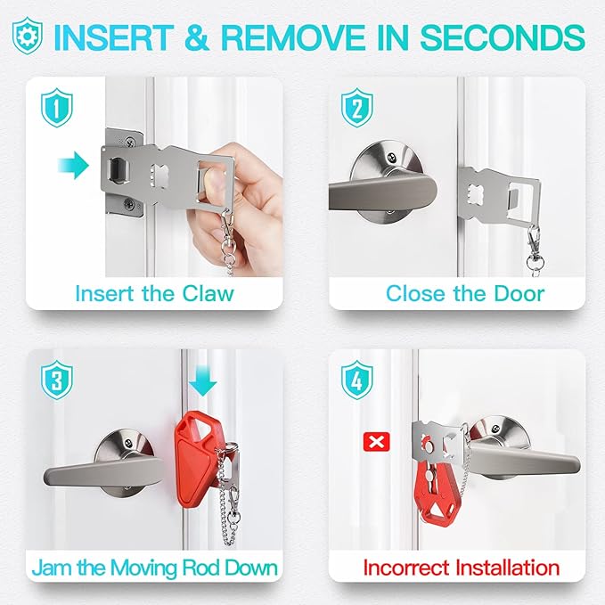 Portable Door Lock Travel Hotel Safety: Hotel Door Locks for Travelers, Home Apartment Security Locker from Inside Room Bedroom Women Travel Gifts Traveler Stocking Stuffers Traveling Essentials