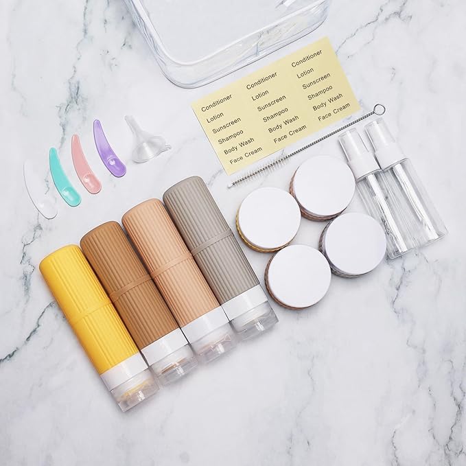 JessLab 16 Pack Travel Bottles for Toiletries, TSA Approved 3 oz/ 90 ml Travel Containers, Hangable Leak Proof Silicone Refillable Accessories for Shampoo, Conditioner, Lotion, Assorted Colors