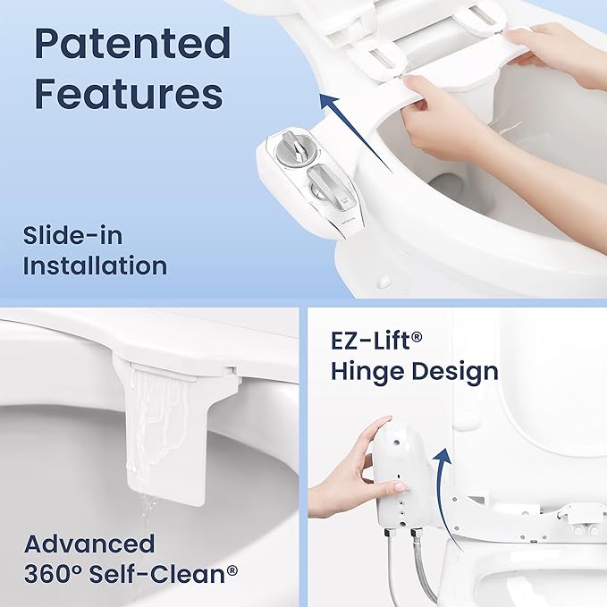 LUXE Bidet NEO 320 Plus - Warm Water, Dual Nozzle, Non-Electric Bidet Attachment for Toilet Seat, Patented Slide-In Install, 360° Self-Clean, EZ-Lift to Clean, Feminine & Rear Wash (Chrome)