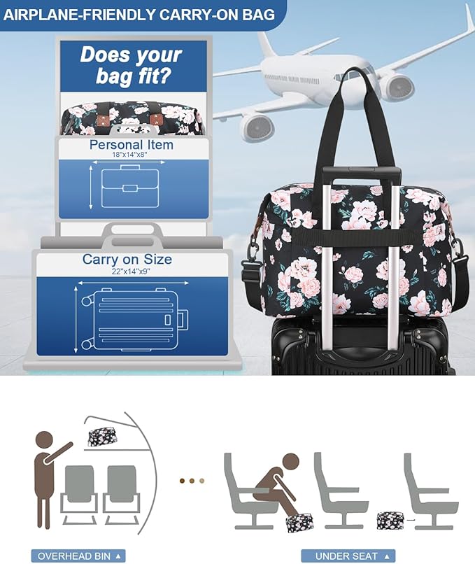 Pritent Travel Duffle Bag, Waterproof Weekender Overnight Hospital Bags for Women Men with Toiletry Bag Lightweight Carry on Personal Item Duffle Gym Bag for Travel, Airplanes, Sports