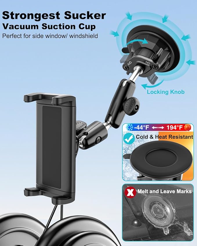 Pilot Phone Holder, [Ultra Suction Cup] Aviation Windshield Cell Phone Mount for Aircraft, 360° Metal Arm Airplane Window Stand for iPhone 17 16 15 14 Pro Max, Galaxy S A Z Fold, 4-13" Device