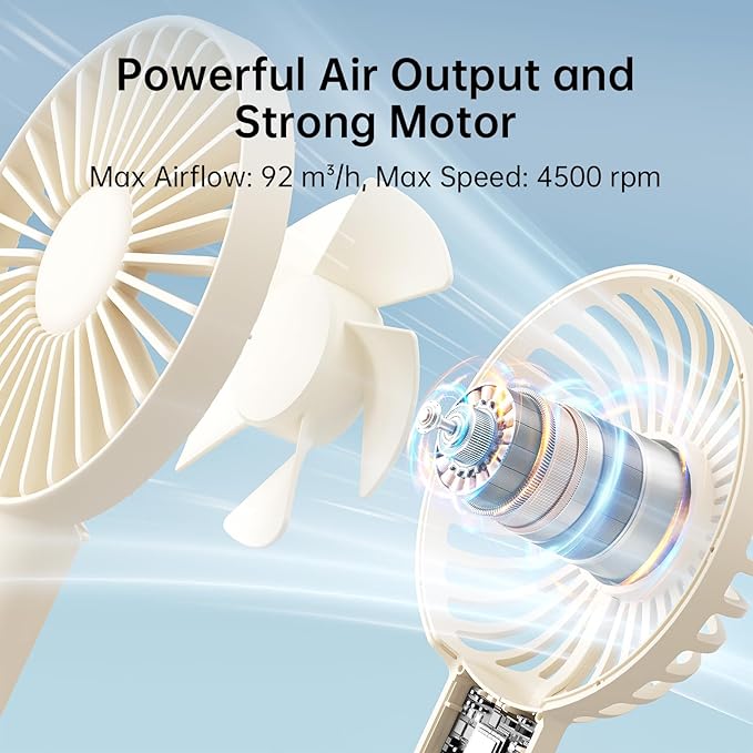JISULIFE Handheld Portable Mini Fan, 4500mAh Powerful Battery Operate, Personal Small with 3 Speeds, USB Rechargeable for Outdoor, Indoor, Commute, Office, Travel, Gifts for Women Men -Beige