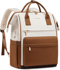 LOVEOVOOK 15.6 Inch Laptop Backpack for Women, Large Capacity Travel Backpack with USB Charging Port, Waterproof Work Backpack for Business, College, Nursing & Airline Travel,Brown White