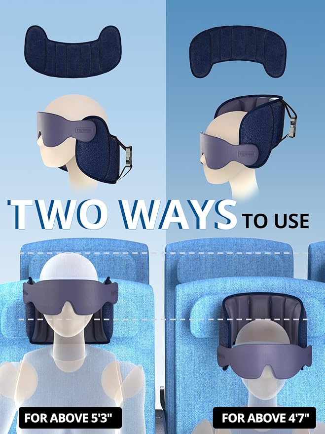 Inspireyes Travel Pillows for Airplanes, Airplane Pillow with Sleep Eye Mask, 360° Support Headrest Strap Travel Essentials for Long Flight, Car Trip, No Bobblehead, Fit Various Heights, Dark Grey