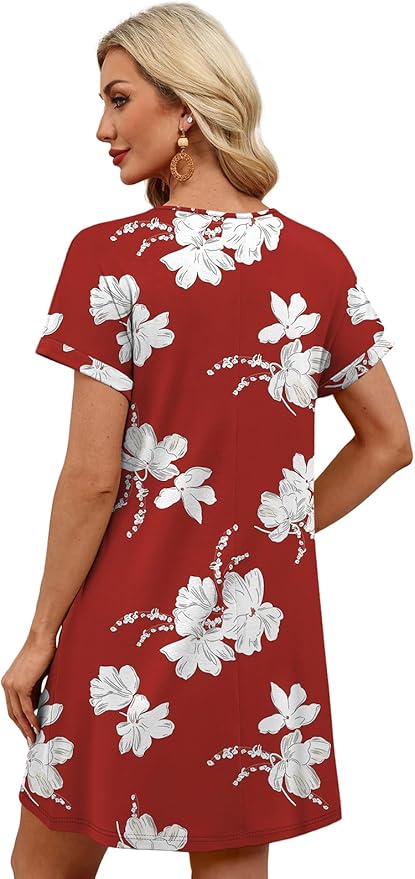 WIHOLL Summer Dresses for Women with Sleeves Midi Dress Button Down Beach Vacation Casual Dresses Fashion Clothing
