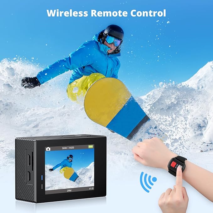 AKASO Brave 4 Action Camera 4K 30fps Ultra HD WiFi Sport Cameras with 170° FOV, Image Stabilization, 131FT Waterproof Underwater Camera with 2x1050mAh Batteries, Helmet Accessories Kit