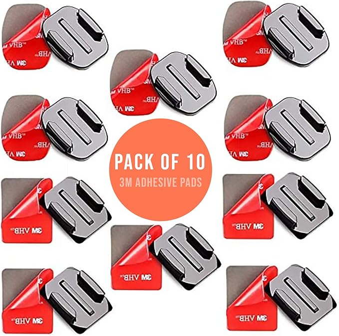 MiPremium Adhesive Mount Kit Sticky pads for GoPro Hero 13 12 11 10 9 8 7 6 5 Black Silver Session Camera. Flat & Curved Helmet Mounting attachment Accessories for Go Pro Other Action Camera (10 Pack)