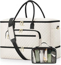 Travel Duffle Bag, Wide Open Large Weekender Bag for Women with Shoe Compartment, Carry on Overnight Bags with Toiletry Bag, Hospital Bag for Women Labor Delivery with Wet Pocket (Beige Black)