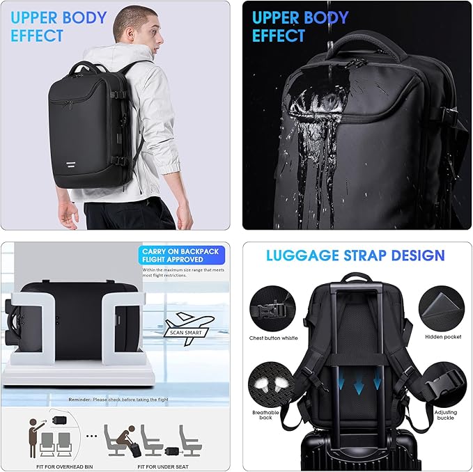 TANGCORLE Vacuum Seal Travel Backpack, Expandable Vacpack Backpack with Vaccum Compression System, Water Ressistant 17.3 Inch Laptop Backpack with USB Charging Port-Vacuum Pump Included
