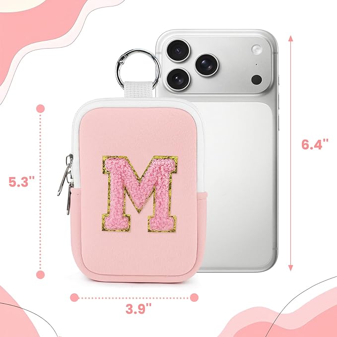 Shenier Alphabet Zippered Case with Keychain, Cute Design, Compatible with Touchland Power Mist Gentle/Glow Mist Hand Sanitizer Spray, Pink-M