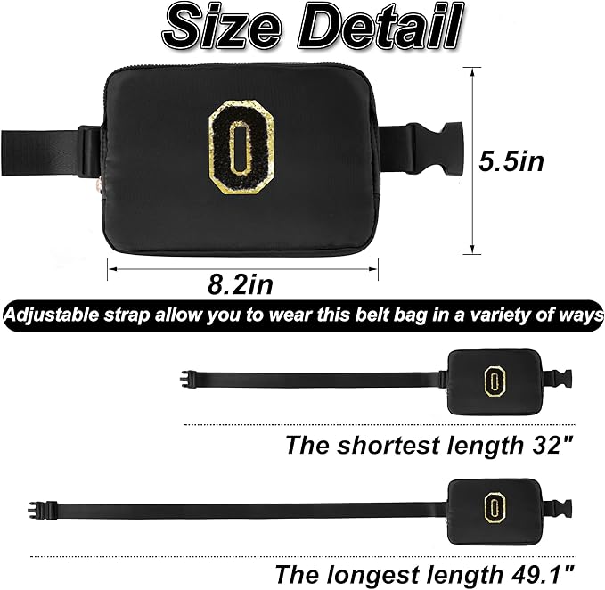 Uygafly Personalized Belt Bag for Women Girls - Fashion Mini Waist Packs with Adjustable Strap - Trendy Travel Fanny Pack Crossbody Bags with Initial Letter - Teen Gifts | Black,Black O