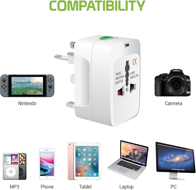 Portable Worldwide Universal Power Adapter All in One International Out of Country Travel Wall Charger Plug for Wall Plug Input in USA EU UK France Italy Australia India Outlets by Cellet