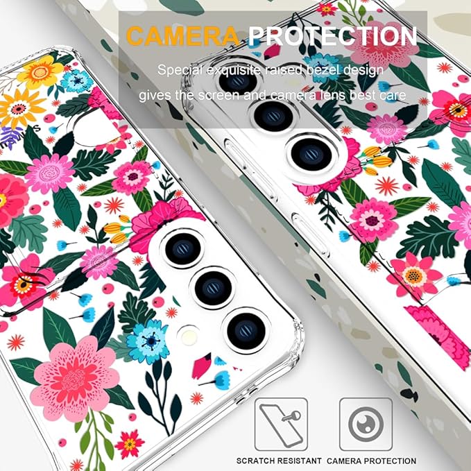 Compatible with Samsung Galaxy S24 / S25 Case Card Holder for Women Cute Design,Wallet Phone Cases Transparent Cool Kawaii Protective (Clear Floral Spring Blossom)