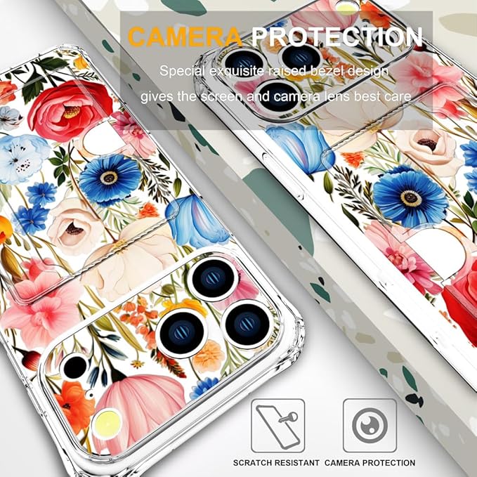 Compatible with iPhone 17 Pro Case Card Holder for Women Cute Design,Wallet Phone Cases Transparent Cool Kawaii Protective (Clear Flower Art Rose Peony)