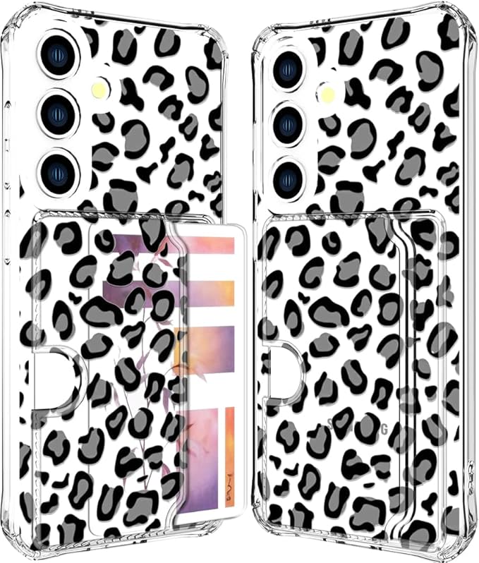Compatible with Samsung Galaxy S24+ Plus / S25+ Plus Case Card Holder for Women Cute Design,Wallet Phone Cases Transparent Cool Kawaii Protective (Clear Leopard Cheetah Design)